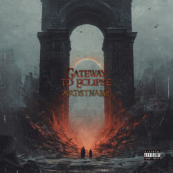 Gateway to Eclipse metal album cover artwork - for Black Metal, Death Metal Music - Dark Fantasy, Cinematic Style Style - in Black, Grey