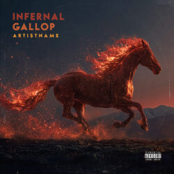 Infernal Gallop Premade Album Cover Artwork - 3D Render, Cinematic Style Style - in Red & Orange - for Heavy Metal, Power Metal Music