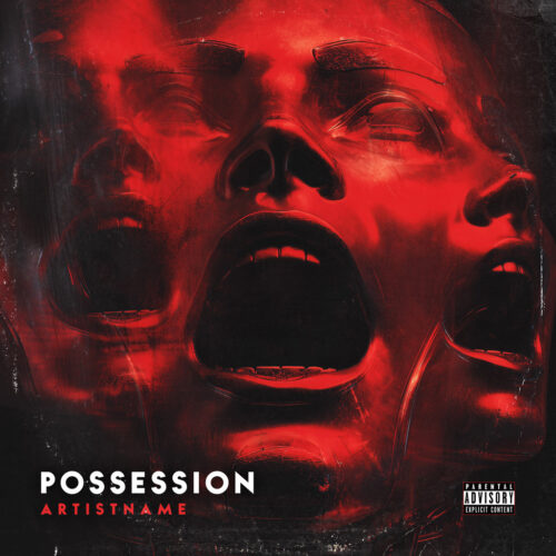 Possession horror cover artwork - for Industrial Metal, Trap Metal Music - 3D Render, Dark Surrealism Style - in Red, Black