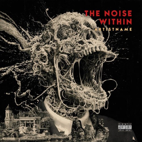 Noise Within Metal Album Cover Horror Artwork - for Alternative Metal, Deathcore Music - style Dark Fantasy, Dark Surrealism - in Red, Cream Color