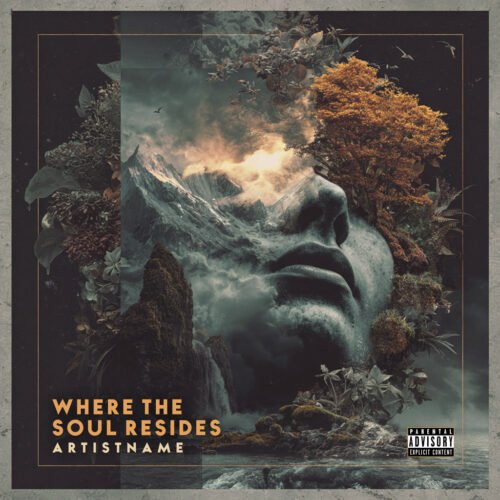 Where The Soul Resides Surreal Nature Album Cover Art - for Ambient, Dark Ambient Music - style Collage, Conceptual Art - in Black, Grey Color