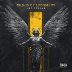 Wings of Judgment Metal Cover Art - for Alternative Metal, Dark Ambient Music - style Cinematic Style, Dark Fantasy - in Yellow, Black Color