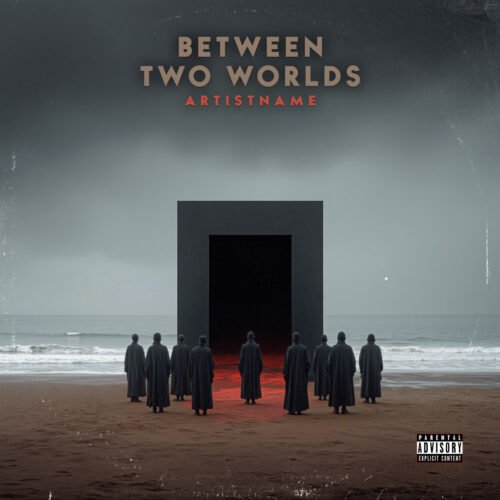 Between Two Worlds Album Cover Art Minimalist Surreal Dark Ambient - for Dark Ambient, Post-Rock Music - style Conceptual Art, Dark Surrealism - in Red, Black Color