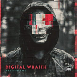 Digital Wraith Cyberpunk Synthwave Album Cover Artwork - Glitch Art, Dark Fantasy Style - in Black & Grey - for Industrial Metal, Dark Synth Music