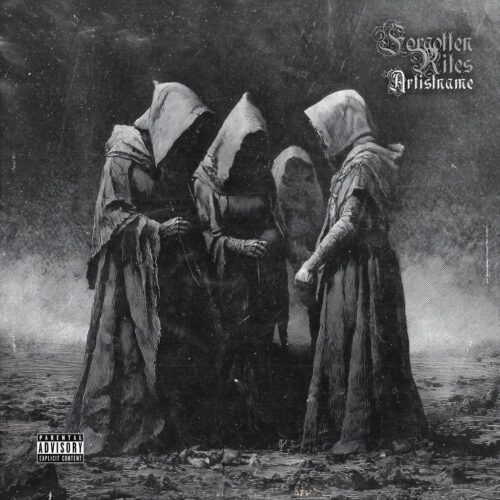 Forgotten Rites Black Metal Album Cover Art - Dark Fantasy, Gothic Art Style - in Black & Grey - for Black Metal, Death Metal Music
