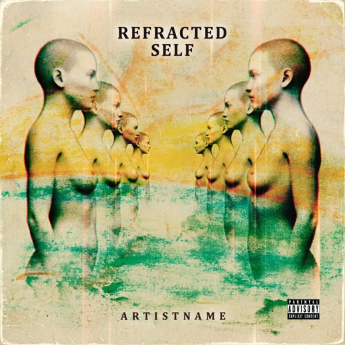 Refracted Self Indietronica Album Cover Artwork - for Alternative Rock, Ambient Music - style Conceptual Art, Double Exposure - in Green, Yellow Color