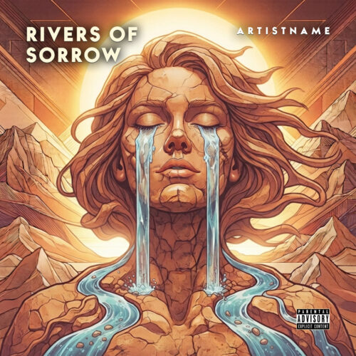 Rivers of Sorrow Cover Art for Metal Rock Fantasy Podcasting - for Alternative Rock, Art Rock Music - Digital Art, Digital Painting Style - in Orange, Yellow