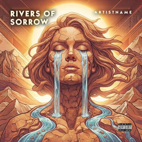 Rivers of Sorrow Cover Art for Metal Rock Fantasy Podcasting - for Alternative Metal, Metal Music - style Illustrated, Surrealist - in Orange, Yellow Color
