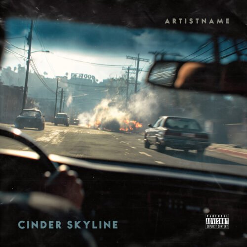 Cinder Skyline Alternative Rock Cover Artwork - for Alternative Rock, Hip-Hop Music - style Cinematic Style, Photographic - in Blue, Orange Color