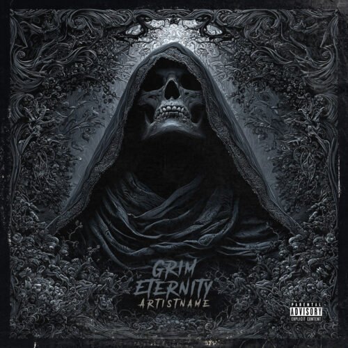 Grim Eternity Metal Cover Artwork - for Black Metal, Death Metal Music - style Dark Fantasy, Gothic Art - in Black, Grey Color