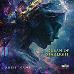 Ocean of Starlight Ambient Album Cover - for Ambient, Electronic Music - style Cinematic Style, Sci-Fi Style - in Blue, Purple Color