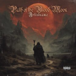 Path of the Blood Moon Dark Fantasy Cover Art - for Black Metal, Doom Metal Music - style Dark Fantasy, Cinematic Style - in Red, Black Color