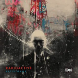 Radioactive Industrial Metal Cover Artwork - for Alternative Hip-Hop, Alternative Rock Music - style Collage, Drip Painting - in Red, Blue Color