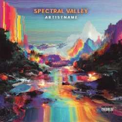 Spectral Valley Psychedelic Glitch Cover Art - For Psychedelic Rock, Electronic Music - Style Glitch Art, Psychedelic Art - In Blue, Pink Color