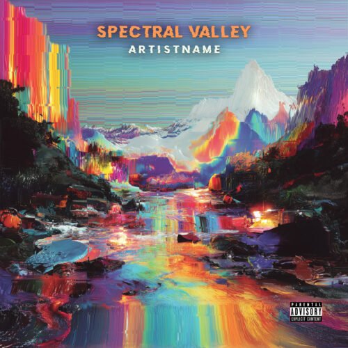 Spectral Valley Psychedelic Glitch Cover Art - for Psychedelic Rock, Electronic Music - style Glitch Art, Psychedelic Art - in Blue, Pink Color