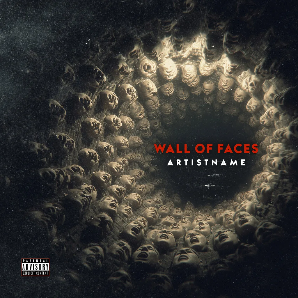Wall Of Faces Dark Surrealism Cover Art - For Dark Ambient, Experimental Music - Style Dark Surrealism, Cinematic Style - In Black, Grey Color