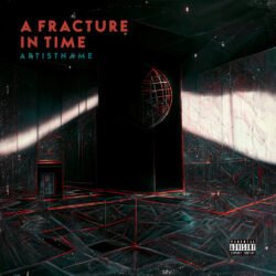 A Fracture In Time Dark Electronic Album Art - For Ambient, Dark Synth Music - Style Cyberpunk, Sci-Fi Style - In Black, Red Color