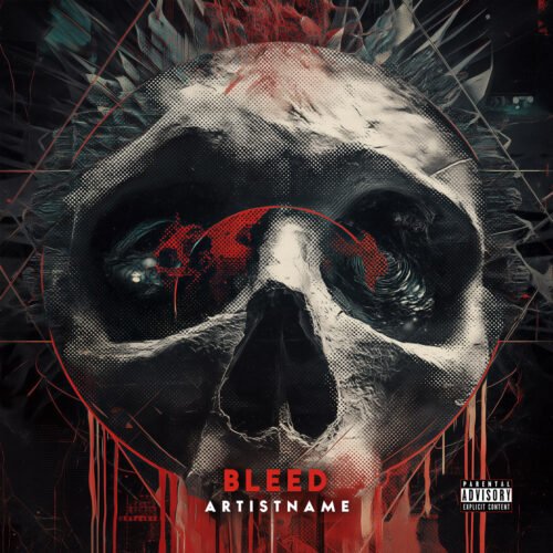 Bleed Dark Metal Album Art - for Metal, Death Metal Music - style Dark Surrealism, Collage - in Red, Black Color
