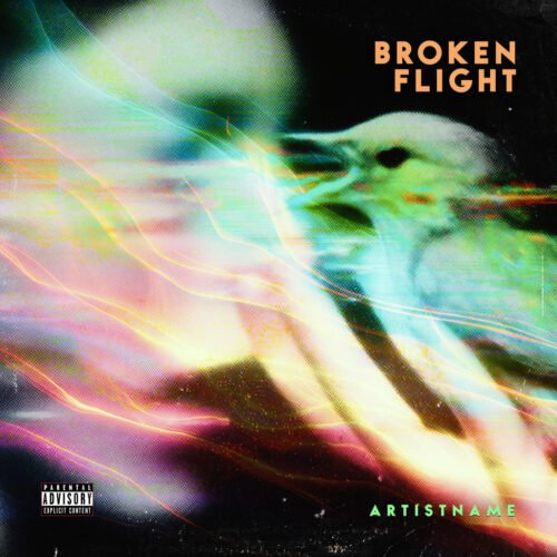 Broken Flight Alternative Rock Album Cover - for Alternative Rock, Ambient Music - style Glitch Art, Cyberpunk - in Black, Blue Color