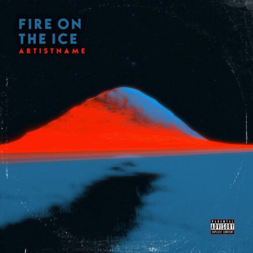 Fire on the Ice Indie Album Cover Art - for Ambient, Darkwave Music - style Cinematic Style, Minimalist - in Red, Blue Color