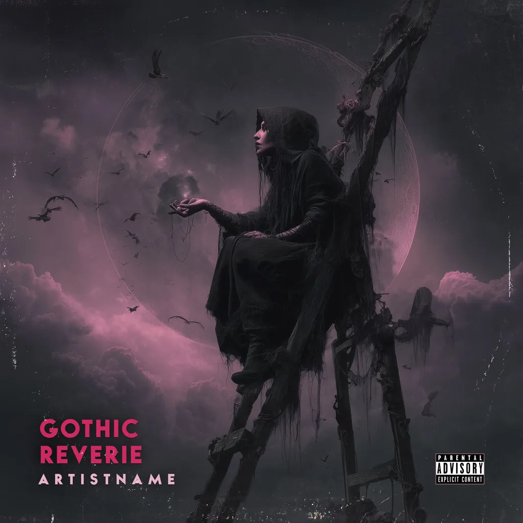 Gothic Reverie Dark Ambient Cover Art - For Gothic Metal, Dark Ambient Music - Style Dark Fantasy, Cinematic Style - In Pink, Black Color