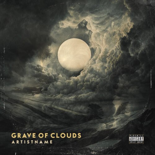 Grave of Clouds Dark Ambient Album Cover - for Ambient, Black Metal Music - style Cinematic Style, Dark Fantasy - in Black, Grey Color