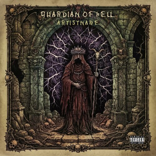 Guardian of Hell Heavy Metal Album Art - for Heavy Metal, Black Metal Music - style Dark Fantasy, Gothic Art - in Red, Purple Color