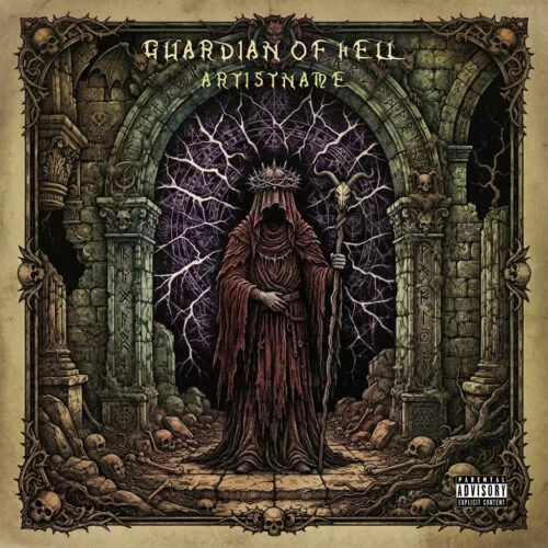Guardian of Hell Heavy Metal Album Art - for Heavy Metal, Black Metal Music - style Dark Fantasy, Gothic Art - in Red, Purple Color