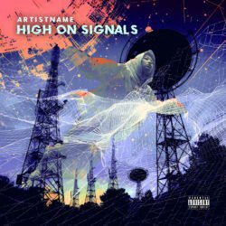 High On Signals Cyberpunk Album Art - for Electronic, Phonk Music - style Cyberpunk, Collage - in Blue, Orange Color