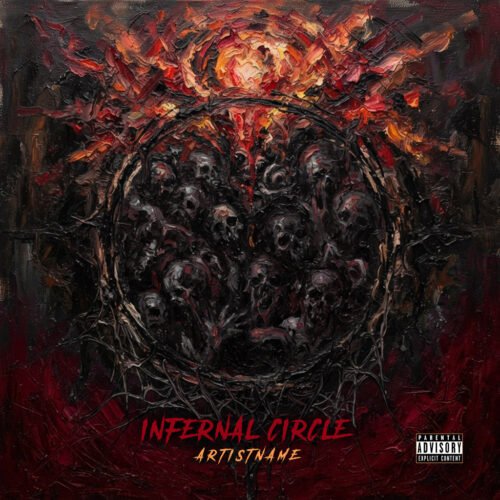 Infernal Circle Dark Fantasy Album Art - for Black Metal, Death Metal Music - style Dark Fantasy, Impressionism - in Red, Orange Color