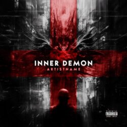 Inner Demon Dark Cinematic Cover Art - For Aggrotech, Alternative Metal Music - Style Cinematic Style, Dark Surrealism - In Red, Black Color