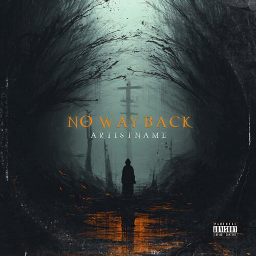 No Way Back Dark Metal Album Cover Art - for Dark Ambient, Black Metal Music - style Dark Fantasy, Cinematic Style - in Black, Grey Color