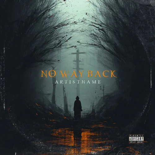 No Way Back Dark Metal Album Cover Art - for Dark Ambient, Black Metal Music - style Dark Fantasy, Cinematic Style - in Black, Grey Color