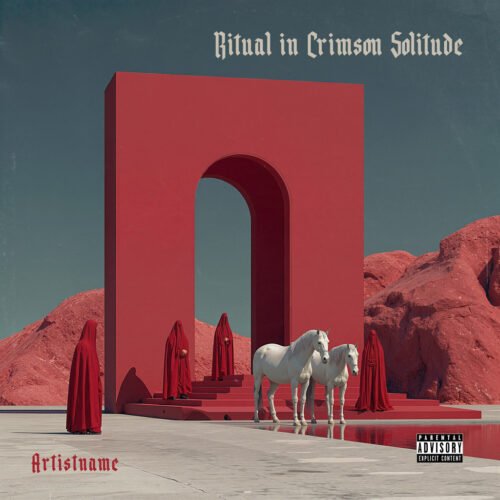 Ritual in Crimson Solitude Surreal Album Art - for Dark Ambient, Ambient Music - style Surrealist, Minimalist - in Red, Grey Color
