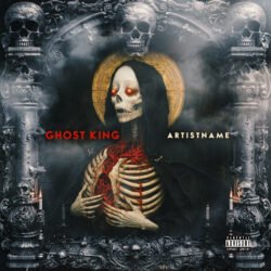 Silent Ghost King Metal Album Cover Art - for Heavy Metal, Dark Ambient Music - style Dark Fantasy, Cinematic Style - in Black, Grey Color