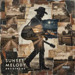 Sunset Melody Country Album Cover Art - For Country, Country Rock Music - Style Collage, Vintage Style - In Brown, Cream Color