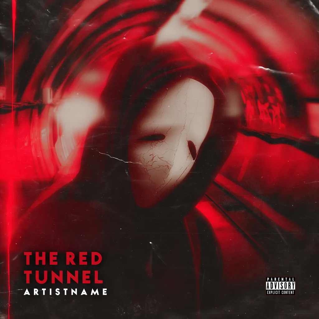 The Red Tunnel Underground Hip-Hop Cover Art - For Phonk, Trap Metal Music - Style Cinematic Style, Dark Surrealism - In Red, Black Color