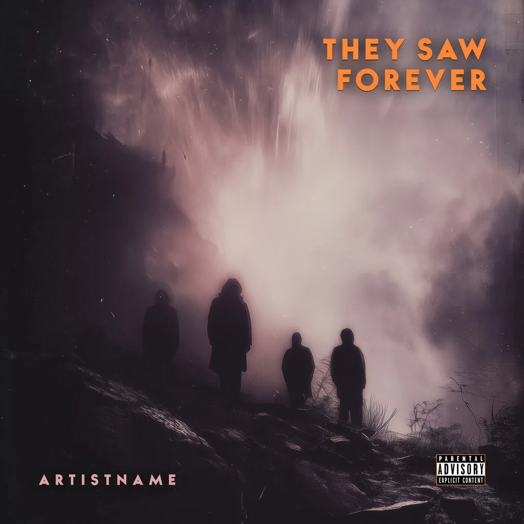 They Saw Forever Dark Cinematic Album Cover - For Alternative Rock, Ambient Music - Style Cinematic Style, Dark Surrealism - In Black, Grey Color